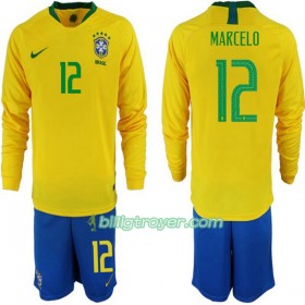 Billige Fotballdrakter Brasil Marcelo 12 Barn VM 2018 Hjemmedraktsett Langermet